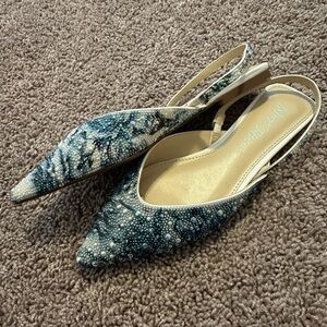 Betsey Johnson Blue and White Slingback Flats